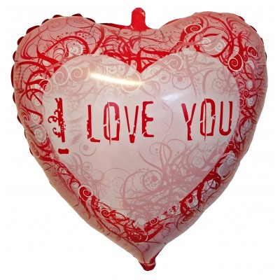 I Love You hjerte folie ballon 18" m/mønster (u/helium)